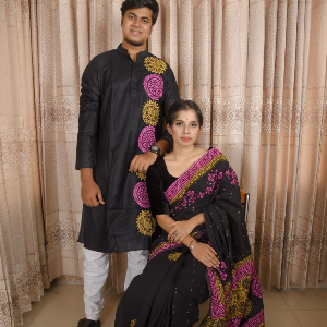 Party Wear Border Saree And Kurta Couple Set, 6.3 with blouse piece at Rs  1050 in Bolpur