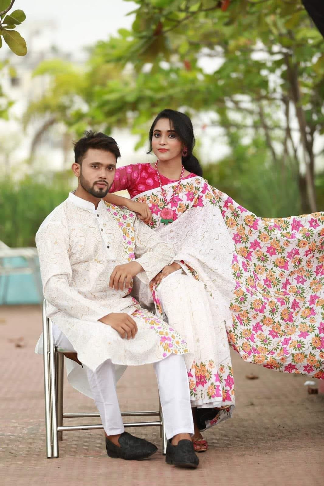Buy Dheu Handloom Bright Blue Khadi Cotton Saree & Kurta Couple Set- (Size-  XXL) Online at Best Prices in India - JioMart.