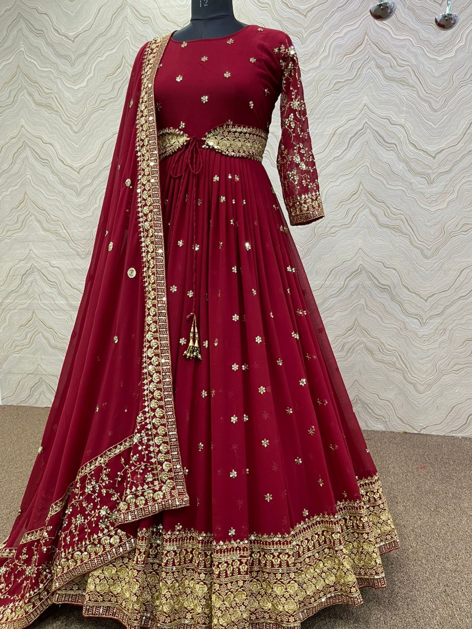 Buy RAXITA FASHION Beautiful Chikan work Georgette red colored Floor Touch  Gown(dark blue) Online at Best Prices in India - JioMart.